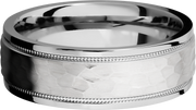 14K White gold 7.5mm domed band with grooved edges and reverse milgrain detail