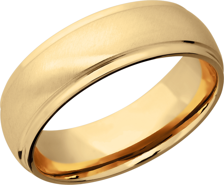 14K Yellow gold 7mm domed band with grooved edges