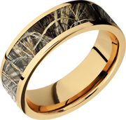 14K Yellow  Gold 7mm flat band with a 5mm inlay of Realtree Advantage Max4 Camo