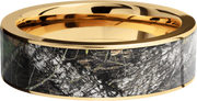 14K Yellow Gold 7mm flat band with a 6mm inlay of Mossy Oak Break Up Camo