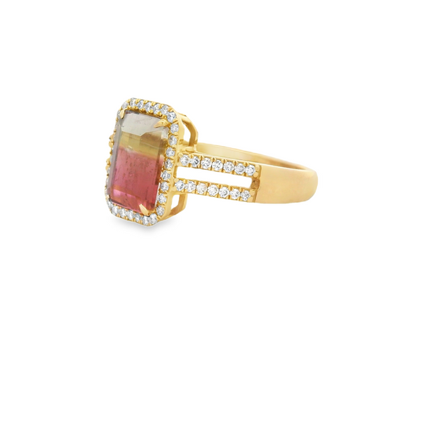 Watermelon Tourmaline & Diamond Ring