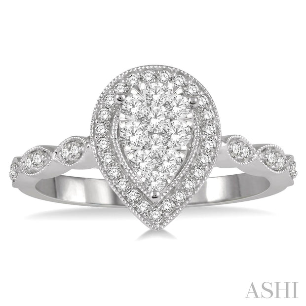 ASHI - 1/2 CT PEAR LOVEBRIGHT DIAMOND ENGAGEMENT RING