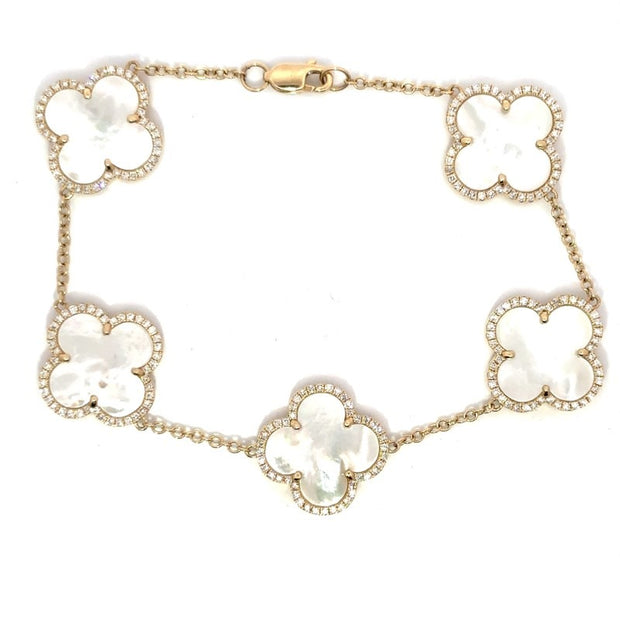 Mother of Pearl & Diamond Clover Bracelet