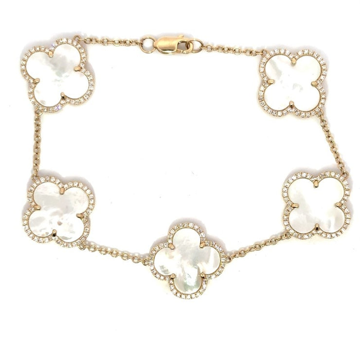 Mother of Pearl & Diamond Clover Bracelet