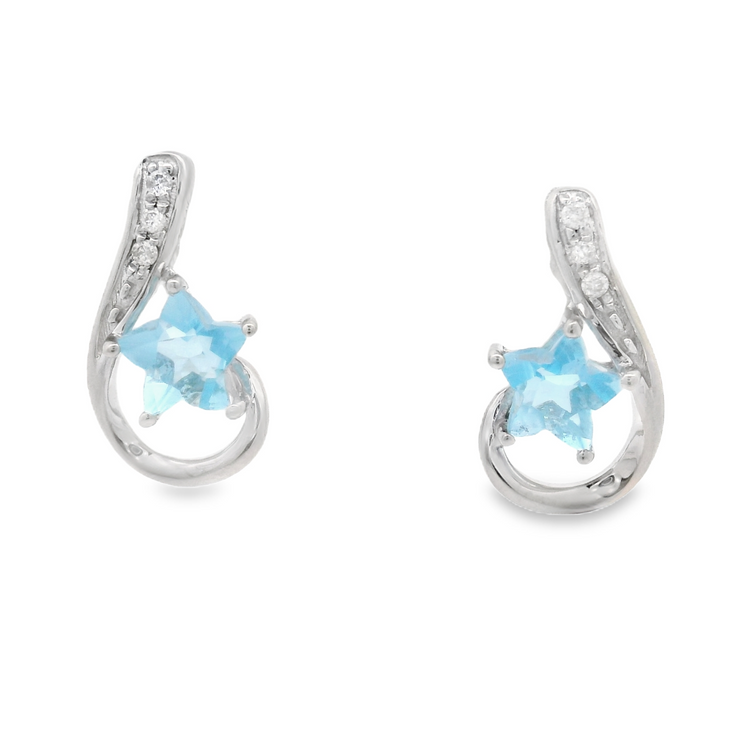 Blue Topaz & Diamond Star Earrings