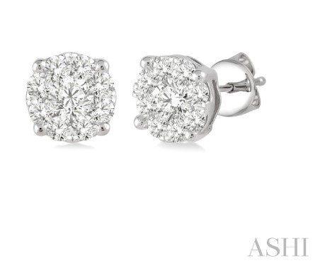 Siebke Hoyt Lovebright Cluster Stud Earrings with Round I/J Si3-I1 Diamonds in 14K White Gold (0.35ct)