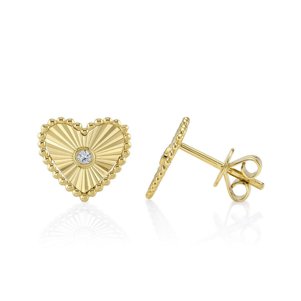 Shy Creation - Fluted Heart Diamond Post Earrings