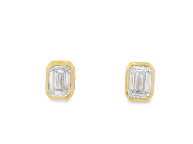 Bezel Set Emerald Diamond Stud Earrings