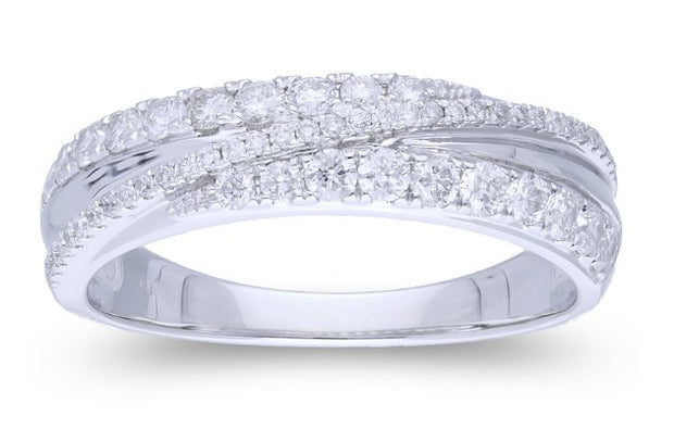 Wide Band Diamond Criss Cross Ring