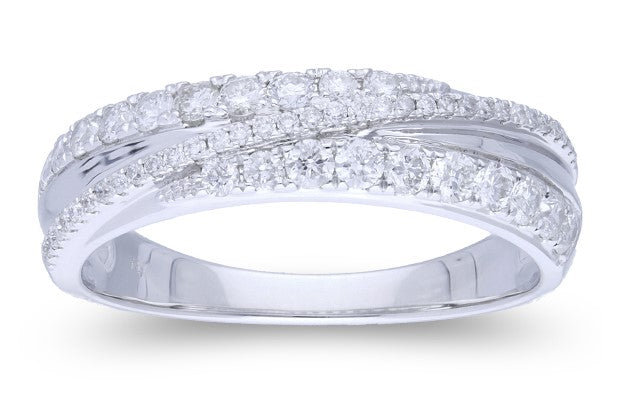 Wide Band Diamond Criss Cross Ring