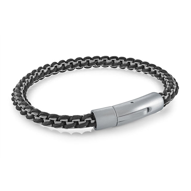 Box Chain Link with Black Cord Bracelet