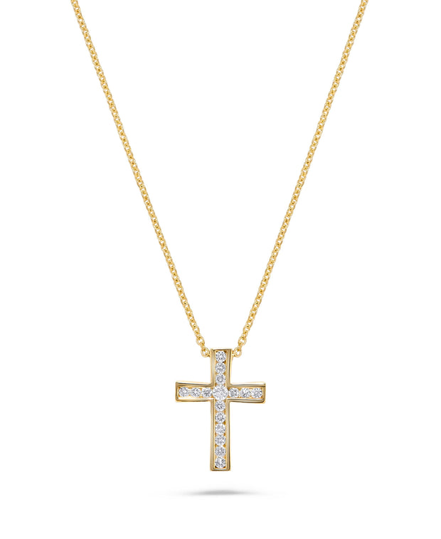 Channel Set Diamond Cross Pendant