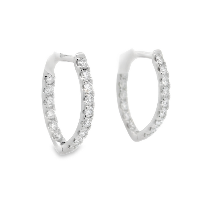 POINTED OVAL DIAMOND IN & OUT HOOP EARRINGS