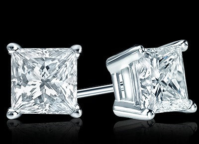 Princess Cut Diamond Stud Earrings - 2 Ct