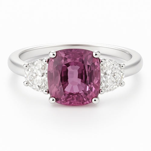 Pink Sapphire & Diamond 3 Stone Ring
