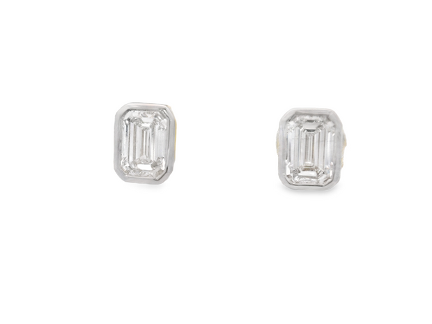 Bezel Set Emerald Cut Diamond Stud Earrings