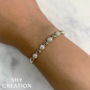 Alternating Diamond And Gold Ball Link Bracelet