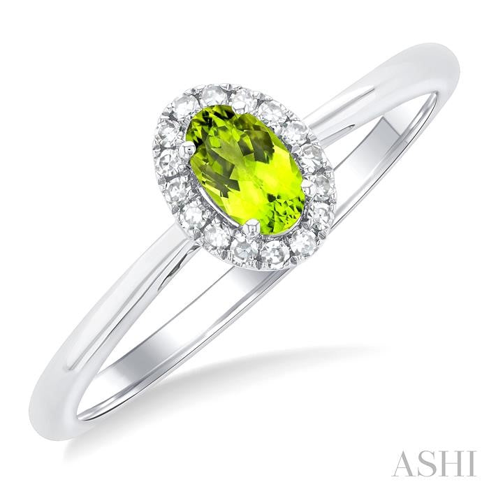 Oval Shape Peridot & Halo Diamond Ring