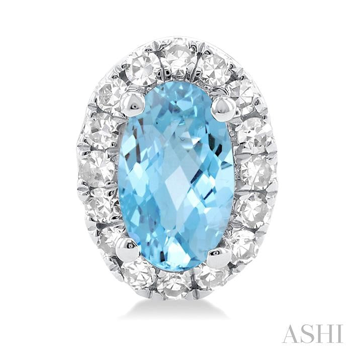 Oval Shape Aquamarine & Halo Diamond Earrings