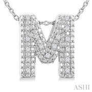 Silver Bubble 'M' Initial Diamond Pendant