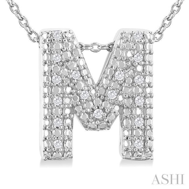 Silver Bubble 'M' Initial Diamond Pendant