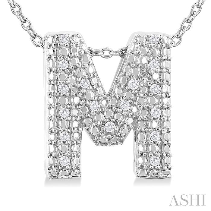 Silver Bubble 'M' Initial Diamond Pendant
