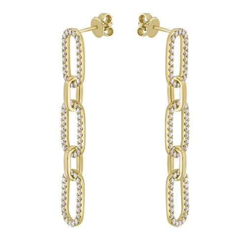 Diamond Paperclip Link Dangle Earrings