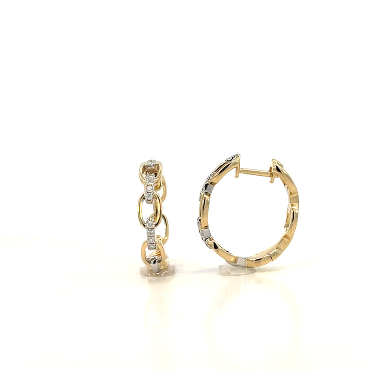 Two Tone Diamond Link Hoop Earrings