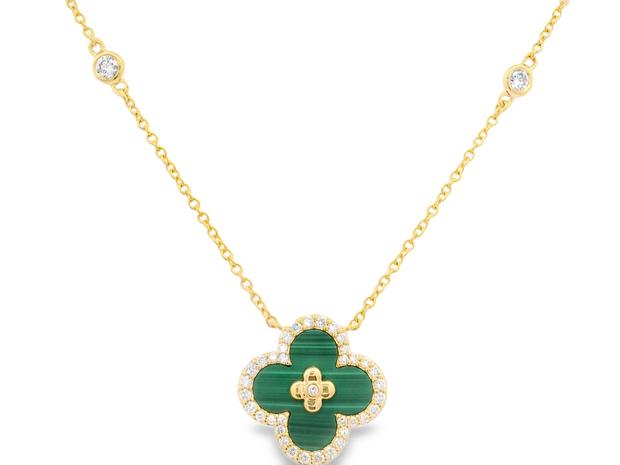 Malachite & Diamond Clover Pendant
