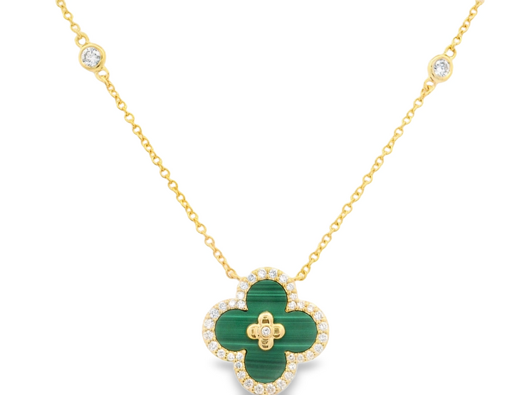 Malachite & Diamond Clover Pendant