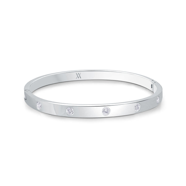 Italgem - Stainless Steel 5Mm Bangle Bracelet With White CZ's