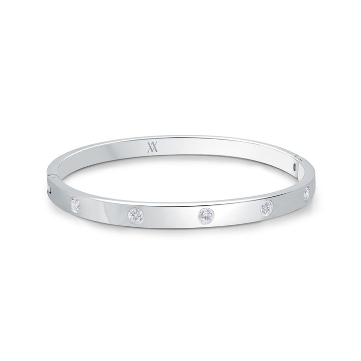 Italgem - Stainless Steel 5Mm Bangle Bracelet With White CZ's