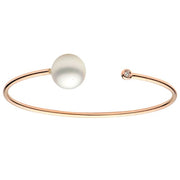 Pearl & Diamond Open Bangle Bracelet