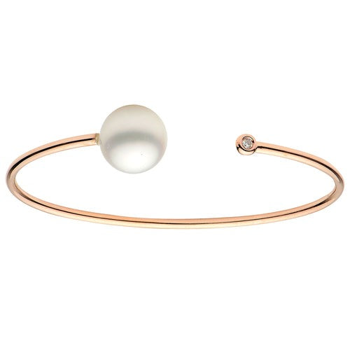 Pearl & Diamond Open Bangle Bracelet