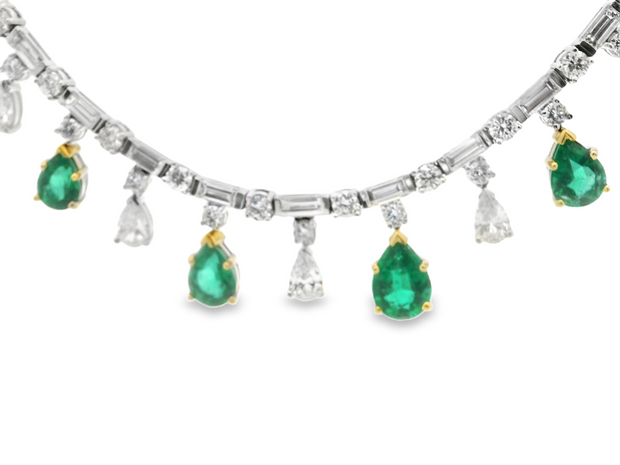 Emerald & Diamond Art Deco Tennis Necklace - 25 Ct