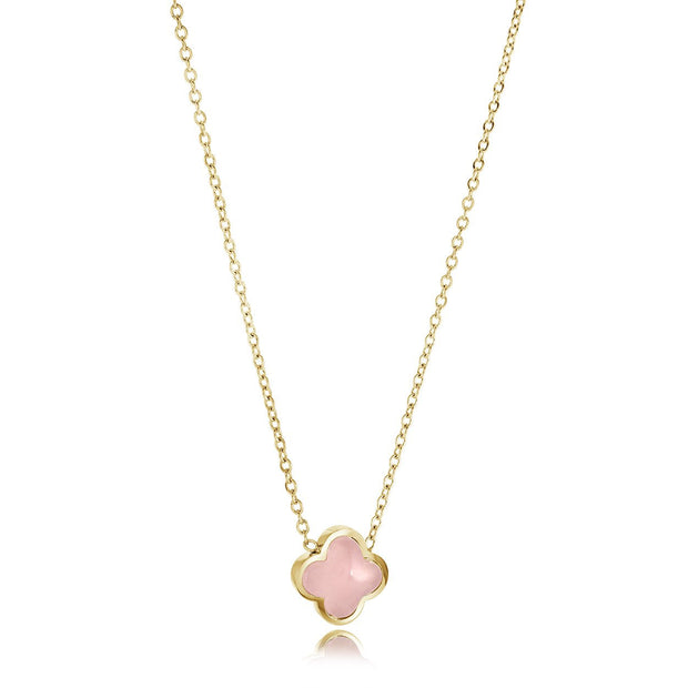 Italgem - Yellow Stainless Steel Rose Quartz Clover Necklace 18"