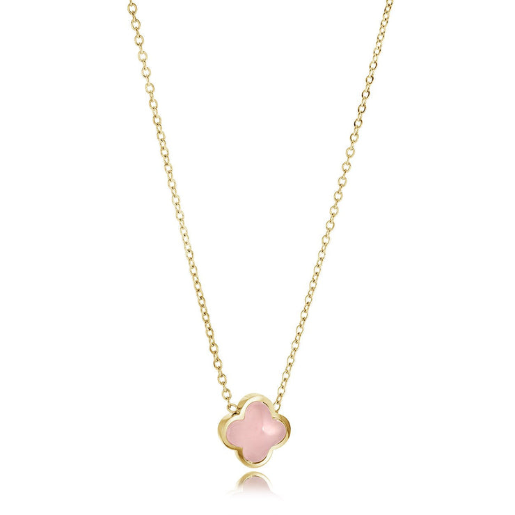 Italgem - Yellow Stainless Steel Rose Quartz Clover Necklace 18"