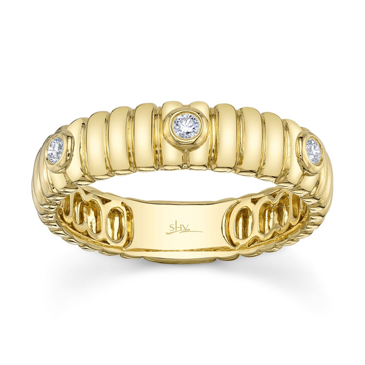 Shy Creation - Diamond Bezel Ribbed Band