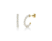 SHY CREATION - YELLOW GOLD CULTURED PEARL HOOP EARRINGS