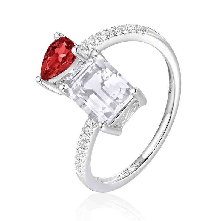 LUVENTE - GARNET, WHITE TOPAZ, & DIAMOND RING