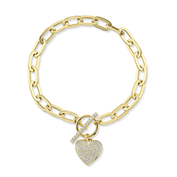 Shy Creation - Diamond Paper Clip Link Pave Heart Bracelet