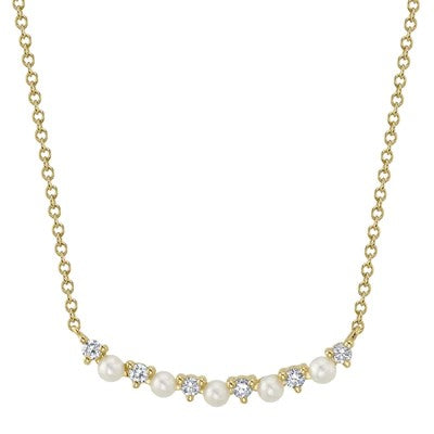Shy Creation - Yellow Gold Diamond & Cultured Pearl Necklace