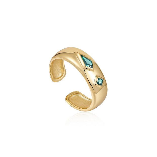 Ania Haie- Gold Teal Sparkle Emblem Thick Band Ring
