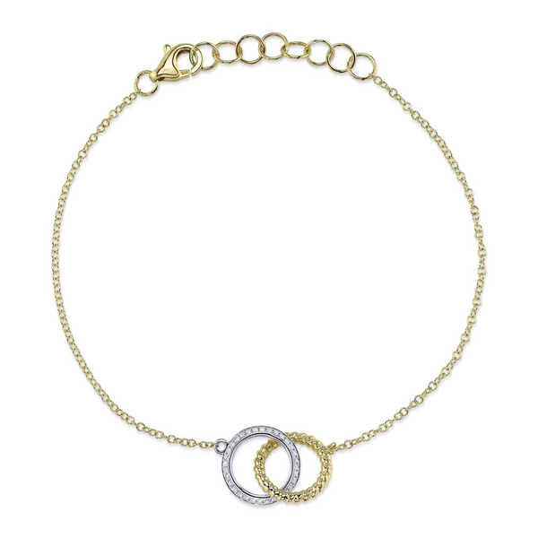 Siebke Hoyt Round Diamond Interlocking Circles Two Tone Bracelet in 14K White and Yellow Gold (0.14ct)