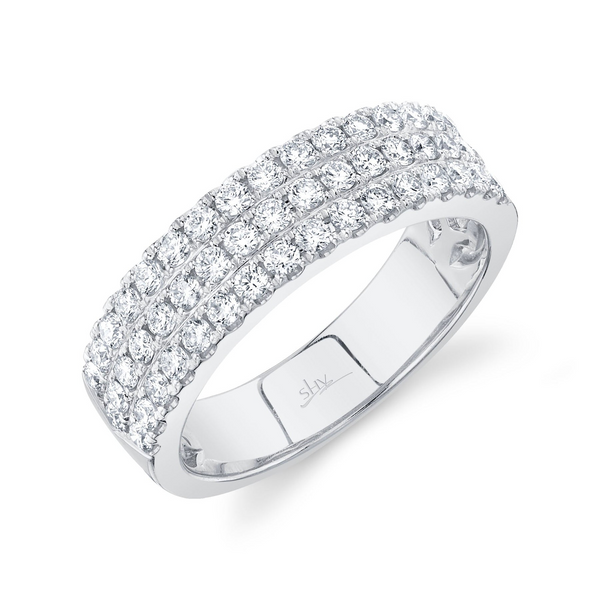14K White Gold 3-Row Prong Set Pave Diamond Fashion Ring With=0.91ctw Round Diamonds