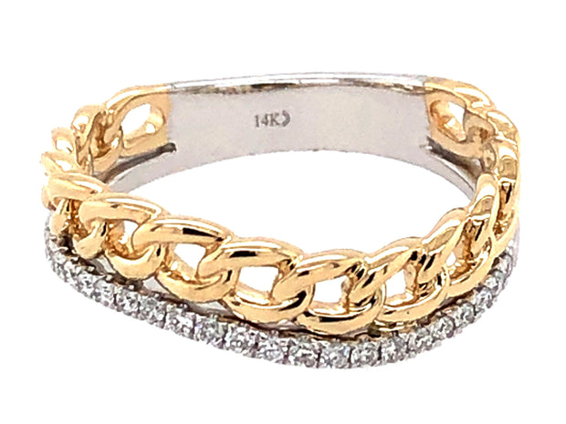 DILAMANI - CHAIN LINK & DIAMOND DOUBLE ROW CURVED RING