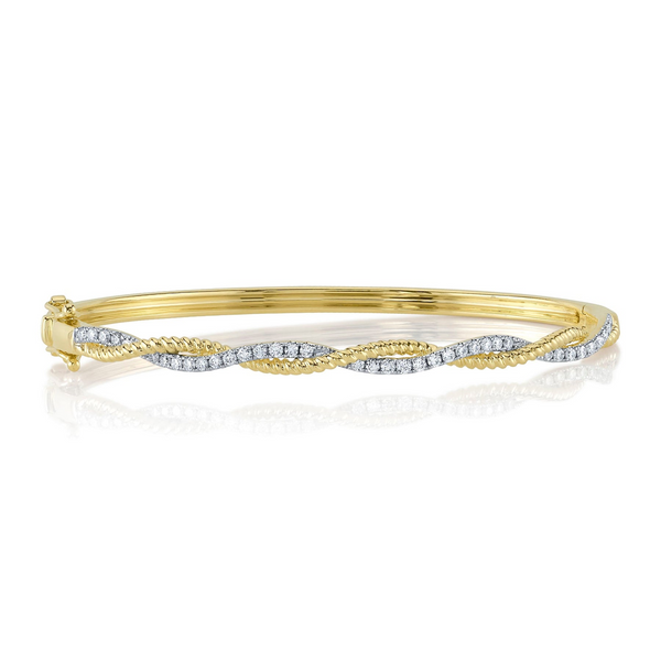 Siebke Hoyt Round Diamond Twisted Gold Rope Bangle Bracelet in 14K Yellow Gold (0.53ctw)