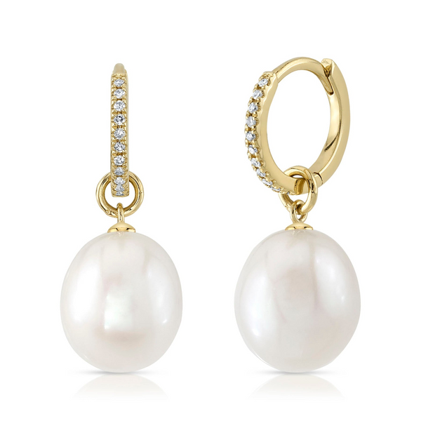 Siebke Hoyt Round Diamond and Cultured Pearl Hoop Earrings in 14K Yellow Gold (0.06ctw)