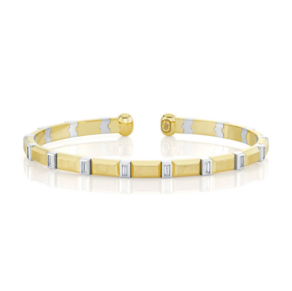 Siebke Hoyt Baguette and Geo Cut Diamond Cuff Bracelet in 14K Yellow and White Gold (0.45ct)