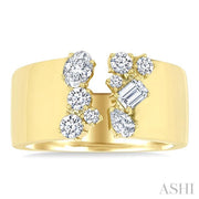 Open Top Mixed Diamond Cut Wide Fashion Band